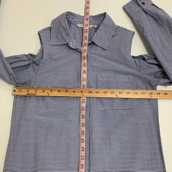 Soft Surroundings Bristol Tunic Top Women S Cold Shoulder Button Up Stripe Shirt - Picture 8 of 13